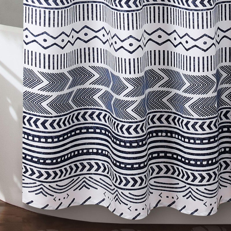 Lush Decor Hygge Geo Shower Curtain, 72" W x 72" L, Navy/White - Curtain For Bathroom - Striped Bathroom Decor - Navy Bath Accessories - Dark Blue Accessories - Geometric Scandinavian Print - Image 4